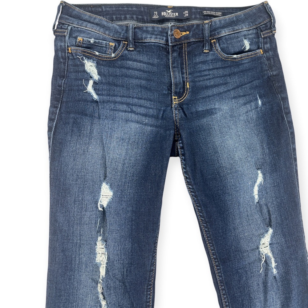 Hollister Womens 7S 28x28 Low Rise Super Skinny Jeans Dark Wash Distressed Y2K - Picture 4 of 11